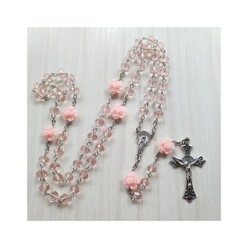 Rose crystal rosary necklace - rose,