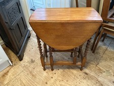 Vintage/Antique Small Oak Drop Leaf Table with Barley Twist Gate Legs