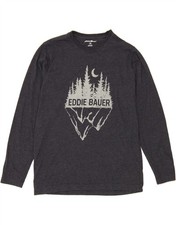 EDDIE BAUER Womens Graphic Top Long Sleeve UK 14 Medium Grey Cotton BV07