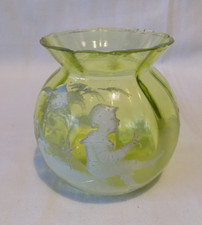 Vintage Lime Green Embossed small Glass Vase    Mary Gregory