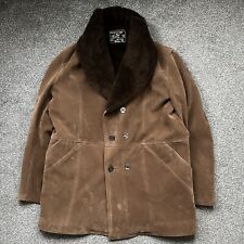 Vintage 80s Larpell Sheepskin Military Brown Suede Coat Large Made In Italy