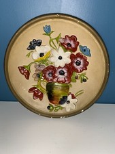 Vintage 1950s 3D Chalkware Plaster Wall Hanging Plaque Hand Painted Flowers 