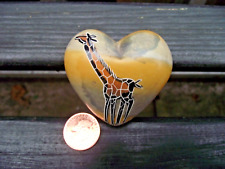 Hand Carved & Painted Giraffe & Trees African Shona Soapstone Heart
