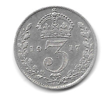 British 1917 Silver Threepence in Extra Fine  Condition