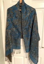 Turquoise & Gold Floral Pashmina/Scarf/Shawl. New
