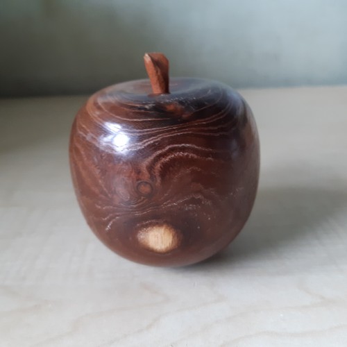 Hand turned wooden brown apple - turned,