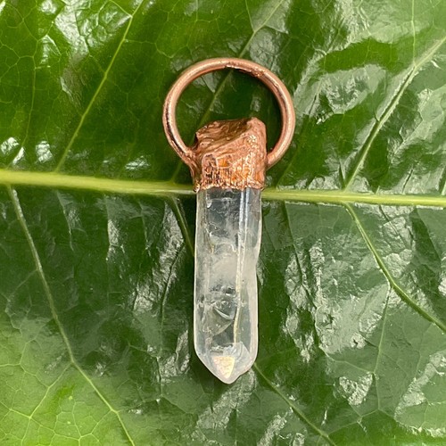 Copper pendant quartz point - pendant,