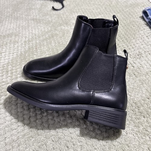 Ladies black faux leather slip - leather,