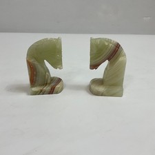 Genuine Green Onyx Horse Head / Chess Piece Bookends Stone Decorative Pair