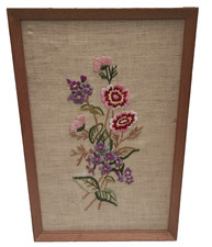 Vintage Floral Embroidery Framed Cottagecore Flowers Picture 11'' x 17''
