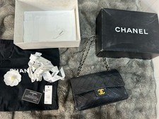 Authentic Vintage Chanel Classic Flap Real Leather Black Lambskin Medium Bag