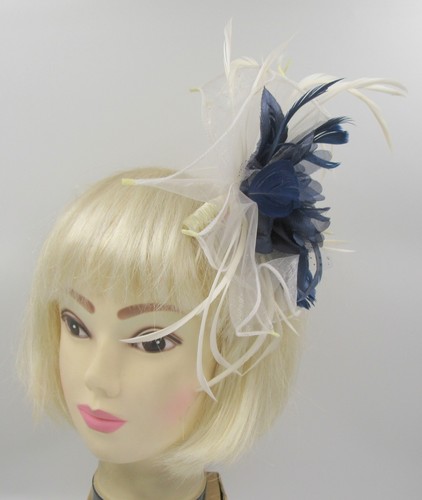 Navy and cream fascinator - , comb