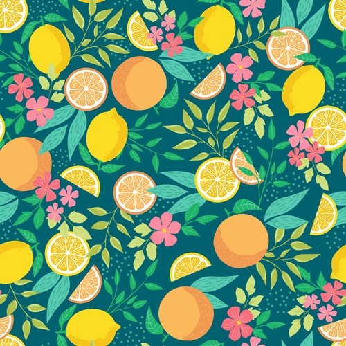 Orange and lemons teal pvc - and,