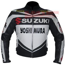 YOSHIMURA SUZUKI GSX-R BLACK MOTORBIKE MOTORCYCLE COWHIDE LEATHER JACKET