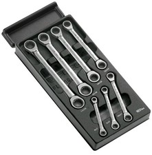 Facom MOD.64J7 7 Piece Metric Flat Ratcheting Ring Spanner Wrench Set In Module