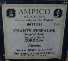 AMPICO REPRODUCING ROLL ALBENIZ'S CHANTS D'ESPAGNE CORDOBA P/B JOSEF LHEVINNE