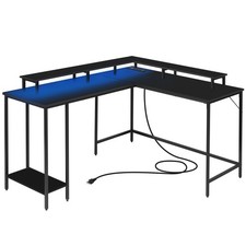 L-Shaped Gaming Desk Reversible Office Computer Desk with LEDs, Power Outlets