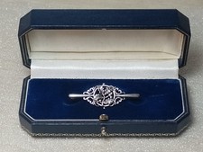 Antique Victorian Sterling Silver Bar Brooch Pin, Autumnal Oak Leaves w/ Acorns