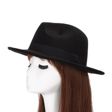 Women Ladies Large Wool Felt Trilby Fedora Jazz Wide Brim Hat Cap Gangster 