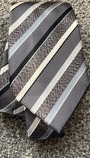 Mens Silk St George By Duffer Silver Grey Striped Mix Tie 3.25" Wide 55" Long