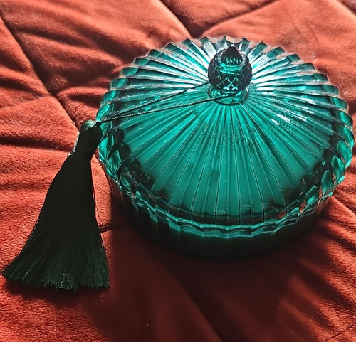 Green glass lidded jar - lidded,