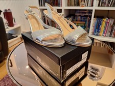 Silver Sparkly Evening Shoes Size 4 Low Stiletto Heel Worn But Good Condition