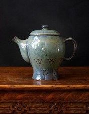 Vintage Blue Green Stoneware Teapot – Handmade Glazed Pottery 22 cm