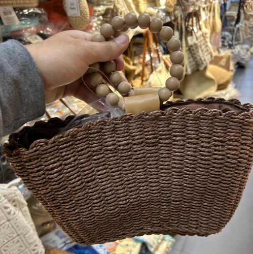 Woven straw handbag with - straw,