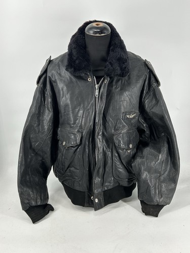 1980s black leather bomber - 1980s,