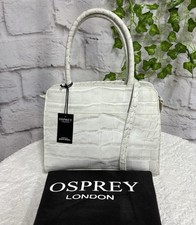 👜OSPREY LONDON Leather “Kingsley Croc” Grab Bag With Strap, Light Grey BNWT👜