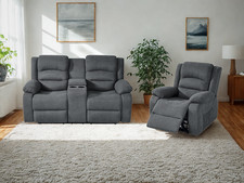 Grey Fabric Electric Recliner 2+1 Sofa Set Florence | Cup Holders S Storage
