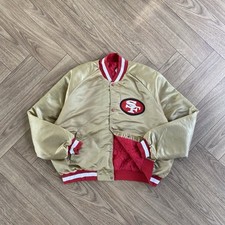 Vintage Forty Niners Bomber Jacket 80s Size XL 49ers Chalk Line Red Gold Satin