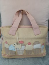 RADLEY HESSIAN & LEATHER CUPCAKE SIGNATURE GRAB BAG PINKS BEIGE LIMITED EDITION