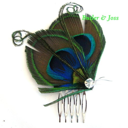 Peacock feather hair - hair, comb