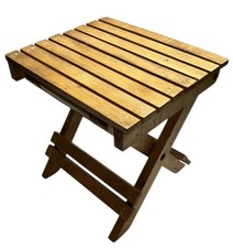 Vintage Folding Wooden Slatted Stool / Mini Table – Compact Portable Seat