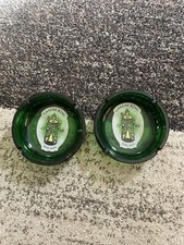 2 X Vintage Green Glass Greene King Fine Ales Ash Tray British Pub England 7"