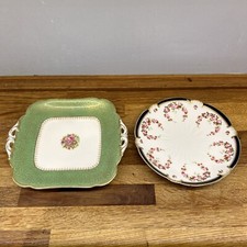 Pair of George Jones Crescent China 8¾" Floral Decorated Wide Cobalt Border 