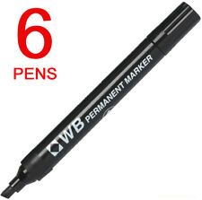 6 BLACK PERMANENT MARKER PENS LARGE Chisel Tip  WATERPROOF WB Brand QUALITY PENS