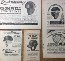 MOTORCYCLE CRASH HELMET ORIGINAL 1950's B/W ADVERTISEMENTS x 4 (M1)