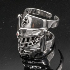 Heraldic Knights Templar Adjustable Ring 925 silver moveable visor skull