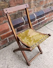 20th Century Wood & Tapestry Floral Brass Studded Children's Folding Chair