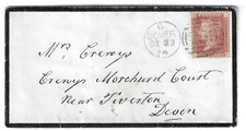 GB - 1864 MOURNING COVER - DOVER to TIVERTON, DEVON