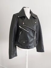 Weekday 'Jemina' black real Leather Heavy biker jacket pockets SIZE 8