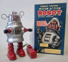 Vintage Style Tin Toy Piston Action Robot Remote Control Excellent Boxed 