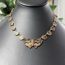 Vintage Japanese Damascene Black Gold Panel Butterfly Necklace Shakudo?