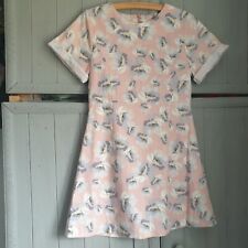 Olive Clothing Pink Floral Dress Sz S Blush Pink Grey Cotton Skater Retro