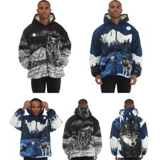 Mens Wolf Design Fleece Hoodie