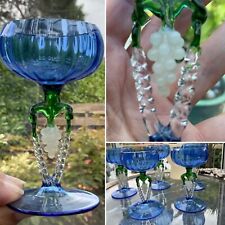RARE Antique 3 LAUSCHA BIMINI delicate liqueur glasses grapes Lampwork ART DECO