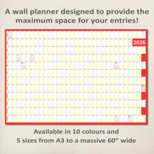 2026 MAXIMUM SPACE Wall Planner / Calendar - 5 sizes, 10 colours, folded/rolled