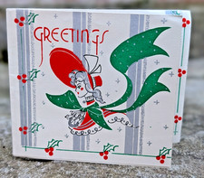 HTF RARE Vtg Art Deco 1930's Lady Bonnet Christmas Used Greeting Card (EB10491)